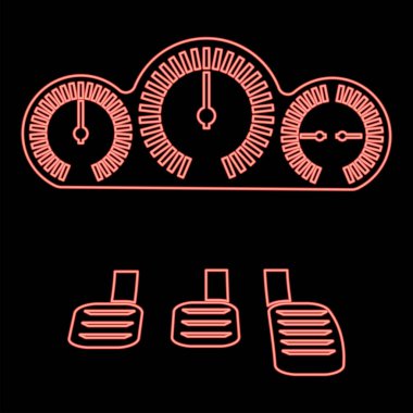 Neon dashboard pedals red color vector illustration image flat style light