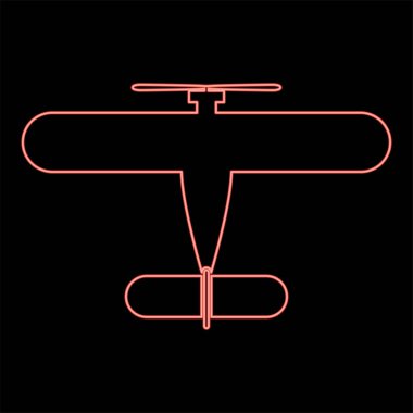 Neon propelier aircraft retro vintage small plane single engine red color vector illustration image flat style light