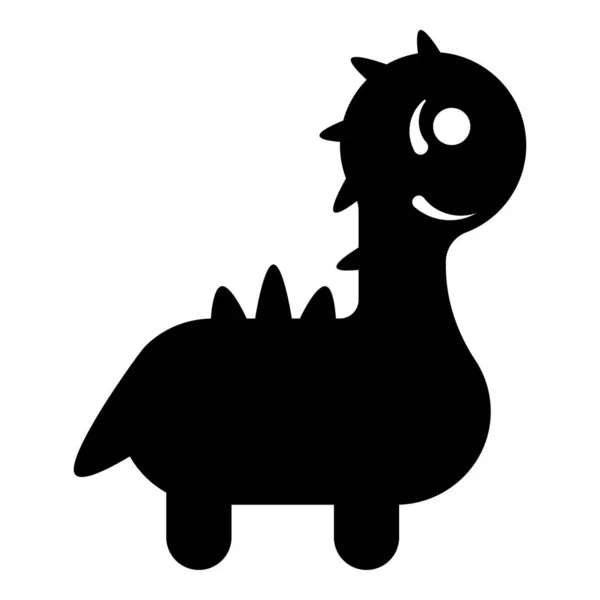 Funny Dragon Cute Character Dinosaur Dino Icon Black Color Vector — Stock Vector