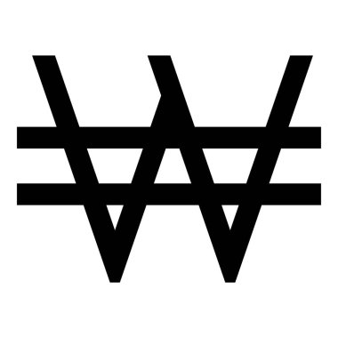 Sembol Kore para işareti KRW para işareti siyah renk vektör illüstrasyon basit düz resim