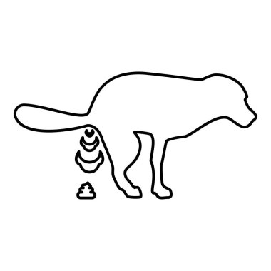 Dog defecation poke pooping pet feces doing its toilet concept of place for walking with animals shit site excrement canine contour outline line icon black color vector illustration image thin flat style simple