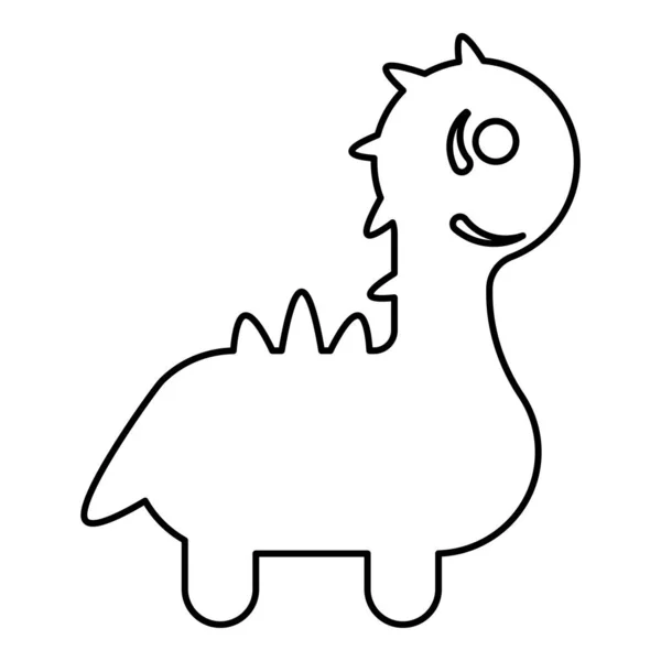 Vtipný Drak Roztomilý Charakter Dinosaurus Dino Obrys Obrys Ikona Černá — Stockový vektor