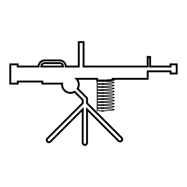 Machine Gun Weapon Contour Outline Line Icon Black Color Vector — Stock Vector