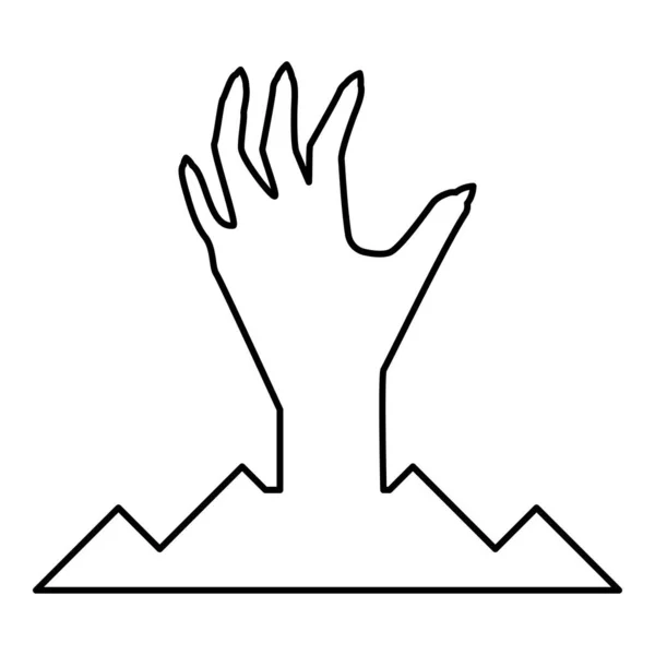 地面のシルエットから怖い人間の手死んだ男のハロウィーンの装飾要素ゾンビのコンセプト不気味な爪足の鋭い爪骨の腕の指男アンデッド輪郭線アイコンブラックカラーベクトルイラストイメージ薄いフラットスタイルシンプルな — ストックベクタ