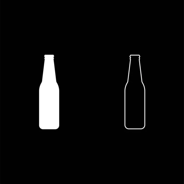 ボトルビールセットアイコンホワイトカラーベクトルイラストイメージシンプルなソリッドフィルアウトライン輪郭線細いフラットスタイル — ストックベクタ