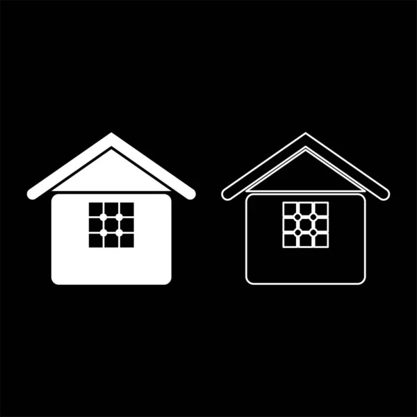 Startseite Mit Fenster Haus Immobilien Residenz Set Symbol Weiße Farbe — Stockvektor