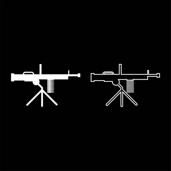 Maschinengewehr Waffe Set Symbol Weiß Farbvektor Illustration Bild Einfach Solide — Stockvektor