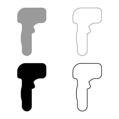 Coronavirus hastalığı elektronik güvenlik konseptine temas edilmeden vücut çevresi sıcaklığını ölçmek için kontol termometresi dijital temas olmayan kızılötesi temassız görüntü simgesi gri siyah renk vektör çizimi basit katı fili