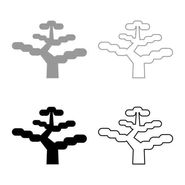 Bonsai Δέντρο Ιαπωνικό Σύνολο Εικονίδιο Γκρι Μαύρο Χρώμα Διάνυσμα Εικονογράφηση — Διανυσματικό Αρχείο