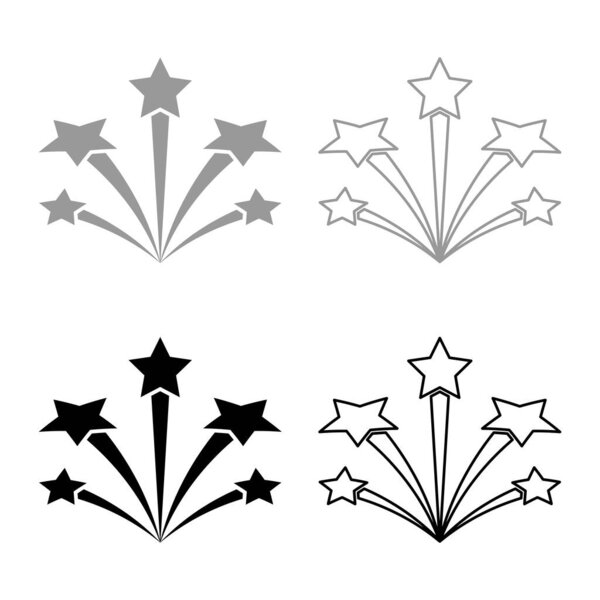 Salute with stars firework starry set icon grey black color vector illustration image simple solid fill outline contour line thin flat style