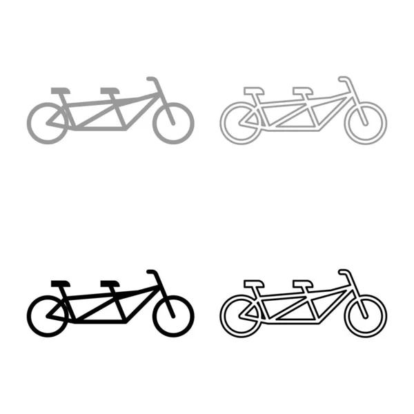 タンデム自転車セットアイコングレーブラックカラーベクトルイラストイメージシンプルな固体充填アウトライン輪郭線細いフラットスタイル — ストックベクタ