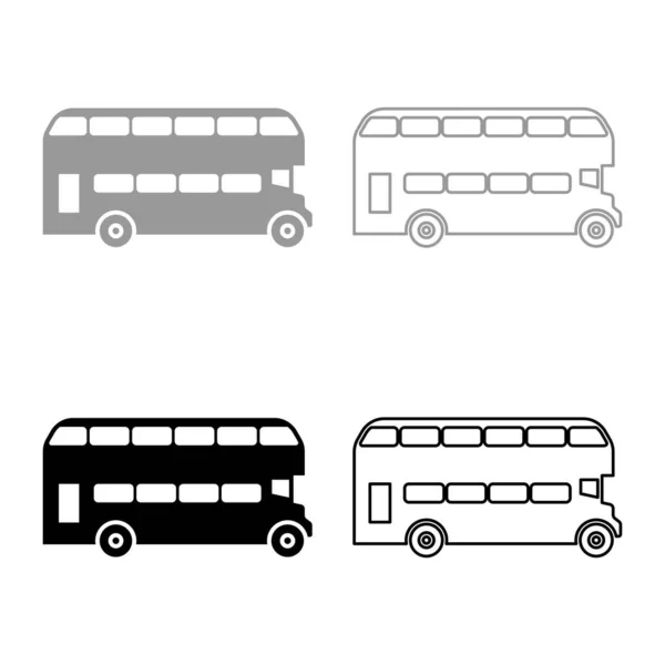 Dubbeldekker Londen Bus Stad Vervoer Dubbeldekker Sightseeing Set Pictogram Grijs — Stockvector