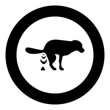 Dog defecation poke pooping pet feces doing its toilet concept of place for walking with animals shit site excrement canine icon in circle round black color vector illustration image solid outline style simple