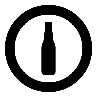 Daire şeklinde cam ikon olan şişe birası. Siyah renkli vektör illüstrasyon resmi. Basit taslak biçimi.