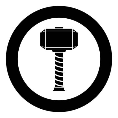 Thor 'un çekici Thor Mjolnir Viking İskandinav mitolojisi süper kahraman İskandinav silahı simgesi yuvarlak siyah renk çizim tasviri basit ana hatları
