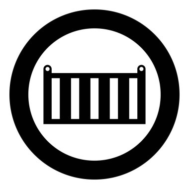 Kargo konteyneri nakliye deposu nakliye malları ürünleri nakliye kutusu simgesi dairesel yuvarlak siyah renk vektör illüstrasyon resmi katı taslak biçimi basit