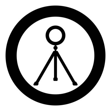 Halka ışıklandırma stüdyo lambası LED selfie lambası cep telefonu kullanımı için tripodlu blog simgesi yuvarlak siyah renk illüstrasyon resmi basit taslak biçimi