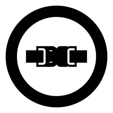 Kemerle tutturucu giysi sistemi için hızlı kapama mobilyaları. Sırt çantası kapalı simge yuvarlak siyah renk vektör resimleme basit taslak biçimi