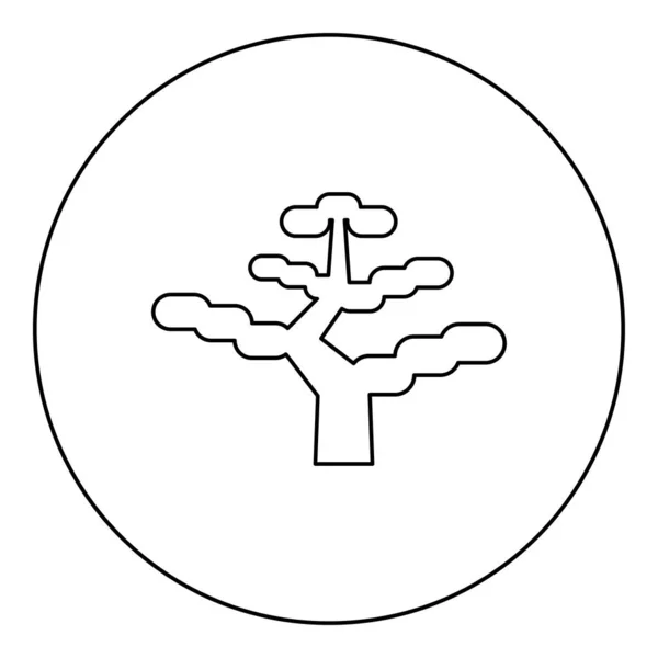 Bonsai Strom Japonská Ikona Kruhu Kolo Černá Barva Vektor Ilustrace — Stockový vektor