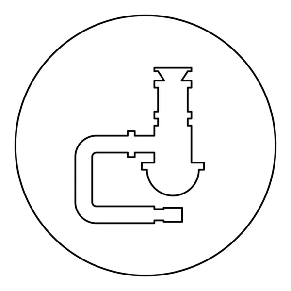 サイフォン配管設備下水道管は 円の下水道管のアイコンの下に排水黒い色のベクトル図の輪郭線細いスタイルのシンプルな輪郭線 — ストックベクタ