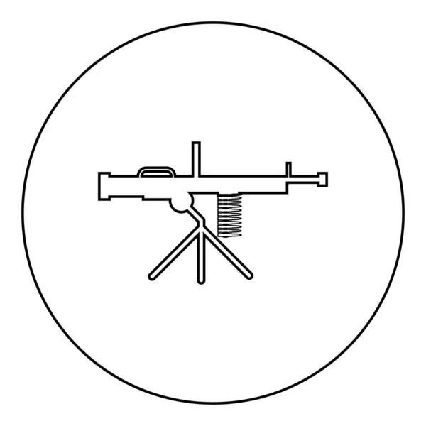 Machine Gun Wapen Pictogram Cirkel Ronde Zwarte Kleur Vector Illustratie — Stockvector