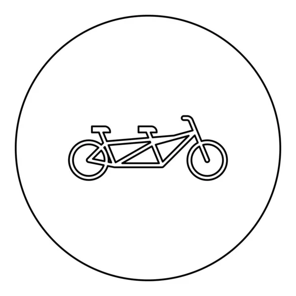 円の中にタンデム自転車のアイコン丸黒ベクトルイラスト画像アウトライン輪郭線シンプルなスタイル — ストックベクタ