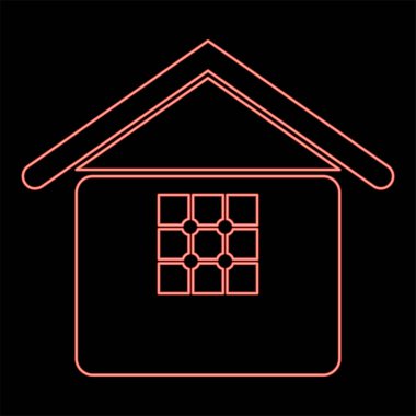 Pencere evi olan neon ev emlak ikametgahı kırmızı renk vektör illüstrasyon resmi düz ışık