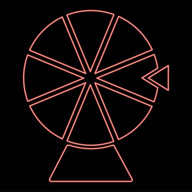 Şans getiren ruletin neon tekerleği oyun konsepti kırmızı renk vektör illüstrasyon düz ışık