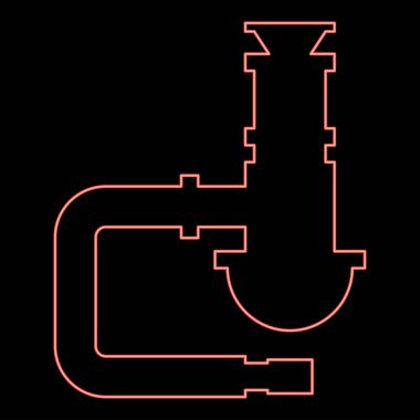 Neon sifon tesisat tesisatı lağım borusu lağım borusu lağım tübünün altında kırmızı renk vektör illüstrasyon düz görüntü ışık