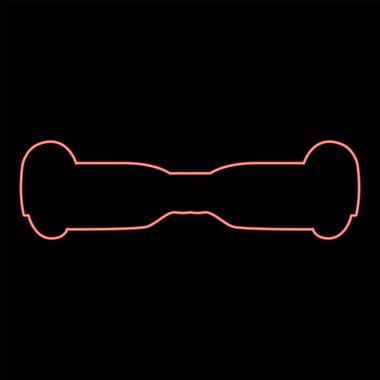 Neon jiroskop scooter uçan kaykay iki tekerlek elektrik öz dengeleyici eko kırmızı renk vektör illüstrasyon düz resim ışık