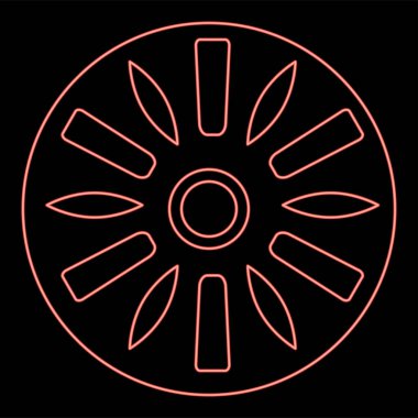 Neon davul endüstrisi yuvarlak kırmızı renk vektör illüstrasyon resmi düz stil ışık