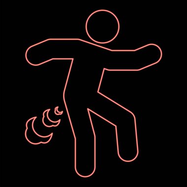 Neon adam osuruyor rüzgarı şişiren gaz bulutu kötü koku yayıyor kırmızı vektör çizimi düz ışık