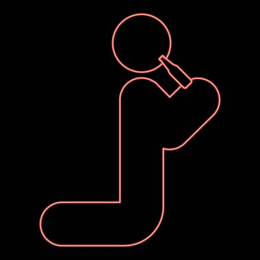 Bira şişesinden alkol içen neon adam sarhoş insanlar konsepti kullanır içki içer sarhoş içkiler dizlerinin üstünde durur kırmızı renkli tasvir tasviri düz ışık