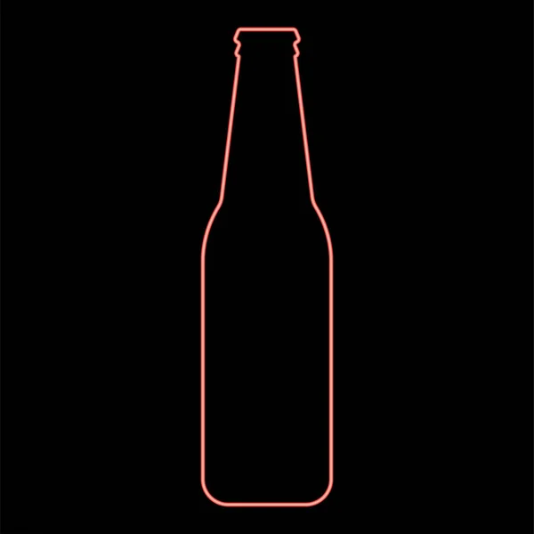 Neón Botella Cerveza Con Vidrio Color Rojo Vector Ilustración Imagen — Archivo Imágenes Vectoriales