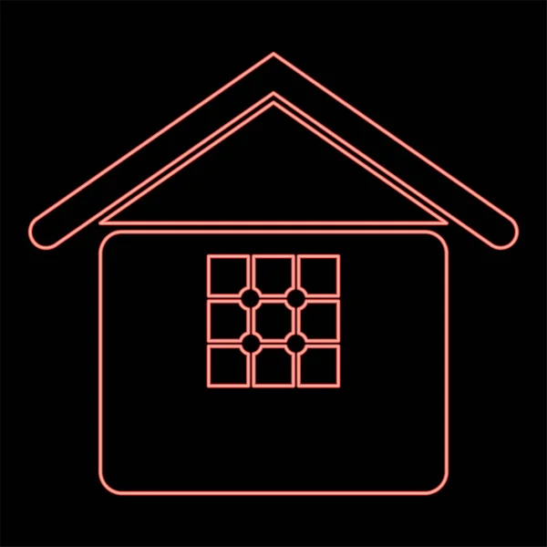 Néon Maison Avec Fenêtre Maison Immobilier Résidence Rouge Couleur Vecteur — Image vectorielle