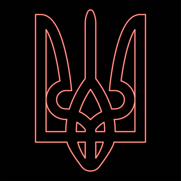 Neon ukraine coat of arms national emblem seal ukrainian state symbol sign red color vector illustration image flat style light