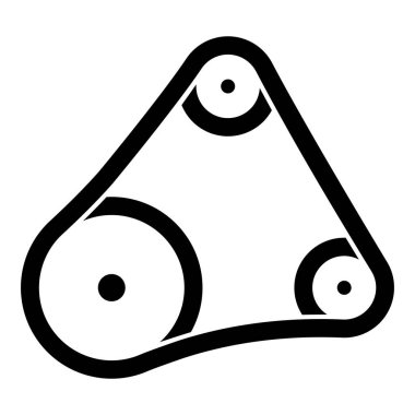 Üç makaralı kemer iletim mekanizması parçalı otomobil gerilimli silindirler yedek lastik bant V-kayışlı otomotiv konsepti simgesi siyah renk resimli düz resim çizimi basit