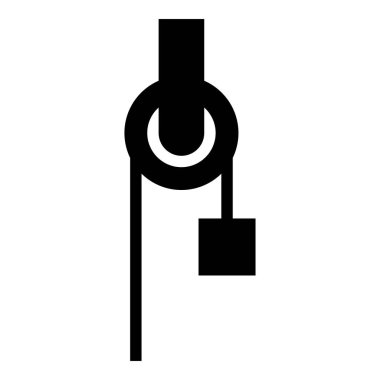 Kablo makaralı vinç tırmanış bloğu ekipman kılıfı kargo ağırlığı yük ikonu siyah renk vektör illüstrasyon düz resim tarzı basit