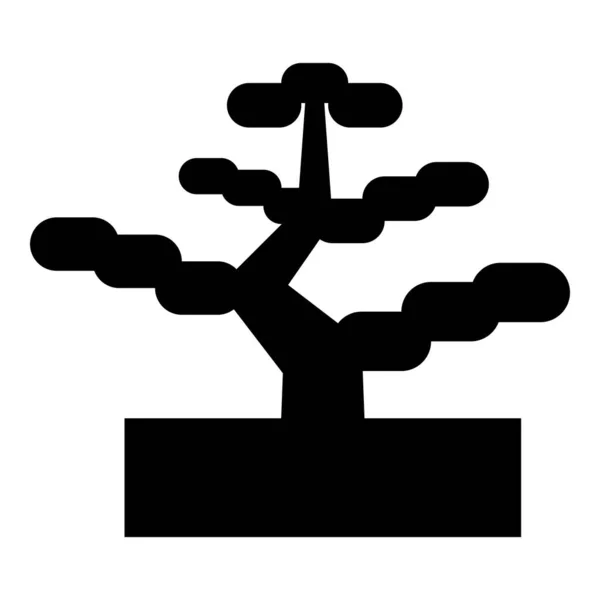 Bonsai Kiefer Baum Garten Konzept Pflanze Japanische Ikone Schwarze Farbe — Stockvektor
