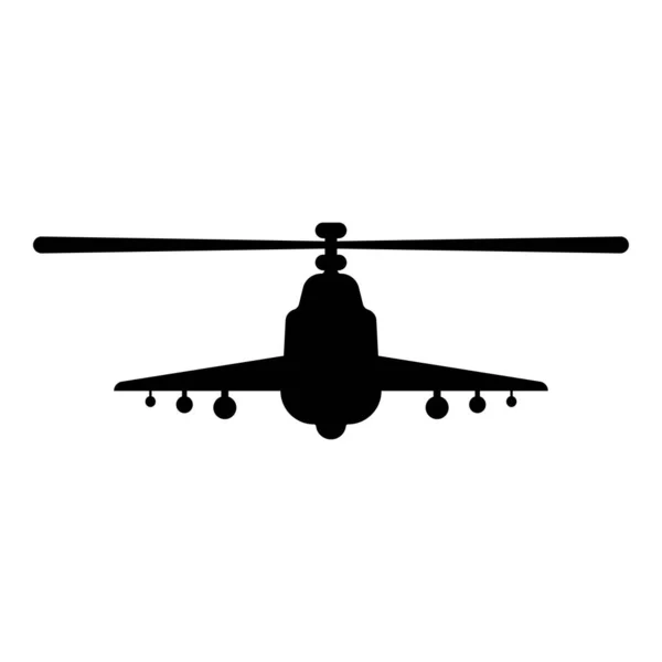 戦闘ヘリコプター攻撃軍用コンセプトビューフロントアイコンブラックカラーベクトルイラストイメージフラットスタイルシンプルな — ストックベクタ
