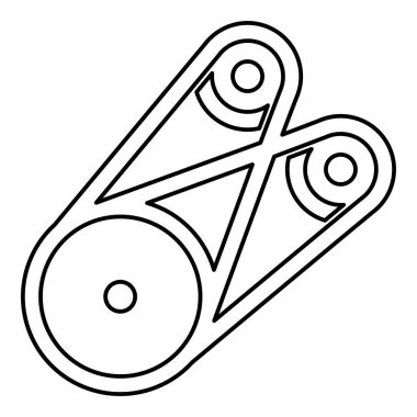 Üç makaralı kemer iletim mekanizması parçalı otomobil gerilimli silindirler yedek otomobil tekerlekleri lastik bant V-kayışlı otomotiv konsepti dış hat simgesi siyah renk vektör çizimi görüntüsü ince düz düz