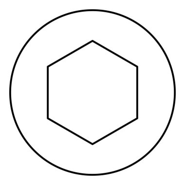 Lastik conta diski altıgen altında daire hatları dış hat simgesi siyah renk illüstrasyon resmi ince düz stil
