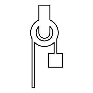 Kablo makaralı vinç, tırmanış bloğu ekipman kılıfı, kargo ağırlığı yükü dış hatlar, siyah renk vektör çizimi, ince düz görüntü.