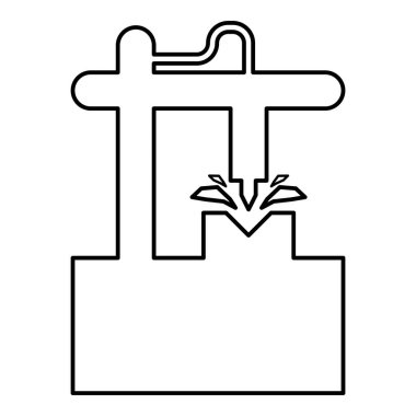 Cnc 3D değirmen makinesi teknolojisi otomatikleştirilmiş konsept dış hat çizgisi simgesi siyah renk illüstrasyon resmi ince düz düz biçim