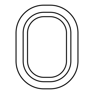 Uçak uçağının pencere pervazı iç hatları dış hatları siyah renk vektör illüstrasyon resmi ince düz stil