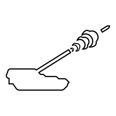 Öz güdümlü howitzer topçu sistemi okçusu mermili kabuk dış hat çizgisi simgesi siyah renk vektör illüstrasyon görüntüsü ince düz düz stil