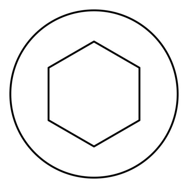 六角形の下に円の輪郭線の輪郭線のアイコン黒の色ベクトルイラスト画像薄いフラットスタイルシンプルなゴム製のガスケットパック — ストックベクタ