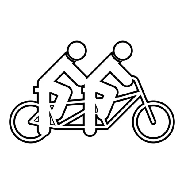 Due Persone Tandem Bicicletta Insieme Bike Team Concept Riding Contorno — Vettoriale Stock