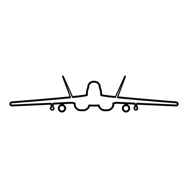 ジェット戦闘機現代戦闘機航空戦闘機の輪郭線アイコン黒カラーベクトルイラスト画像薄いフラットスタイルシンプルな — ストックベクタ
