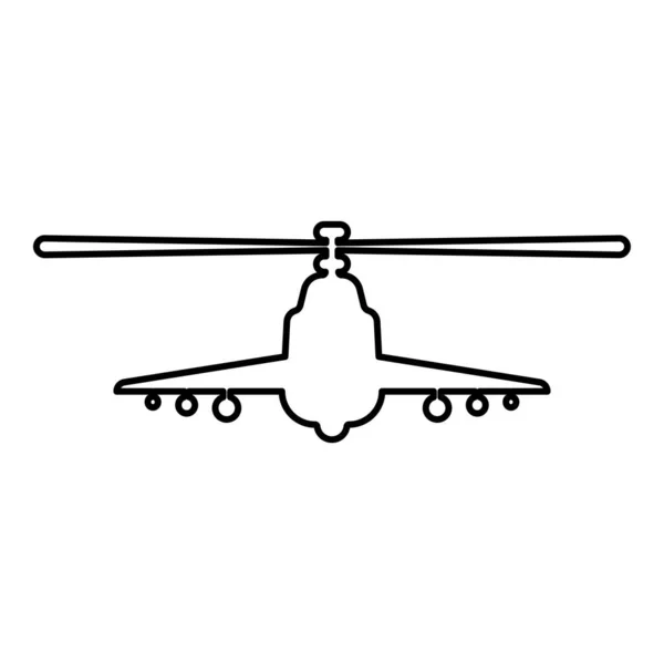 Combat Hélicoptère Attaque Concept Militaire Vue Avant Contour Contour Ligne — Image vectorielle